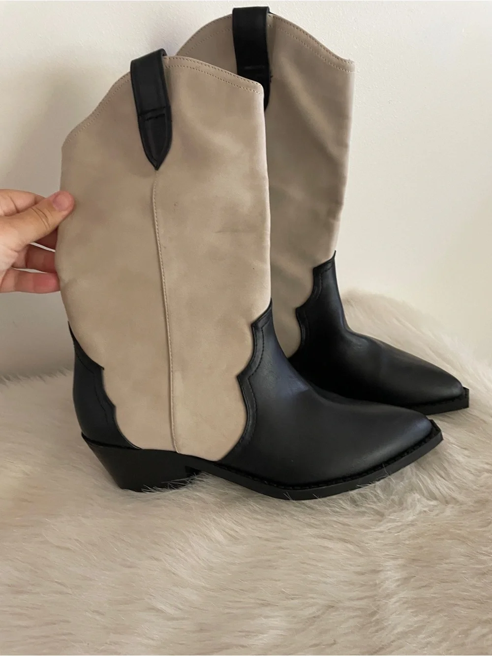 Dolce Vita Two-Tone Black and Cream Western Boots